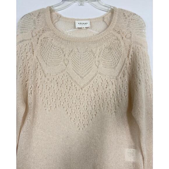 Women's Sezane Wool Mohair Knit Pullover Sweater Ivory Size M Dreamy Feminine - Picture 3 of 9